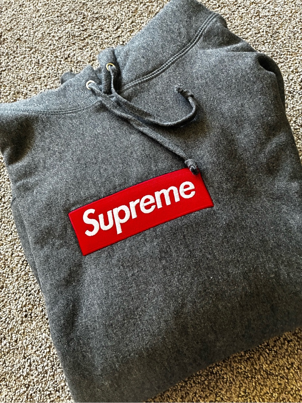 Supreme Gray Hoodie with Red Box Logo - Men's Crewneck Pullover